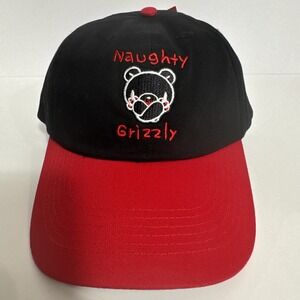 Mori Chack Men's‎ Slideback Hat Black Red Embroidered Logo Naughty Grizzly